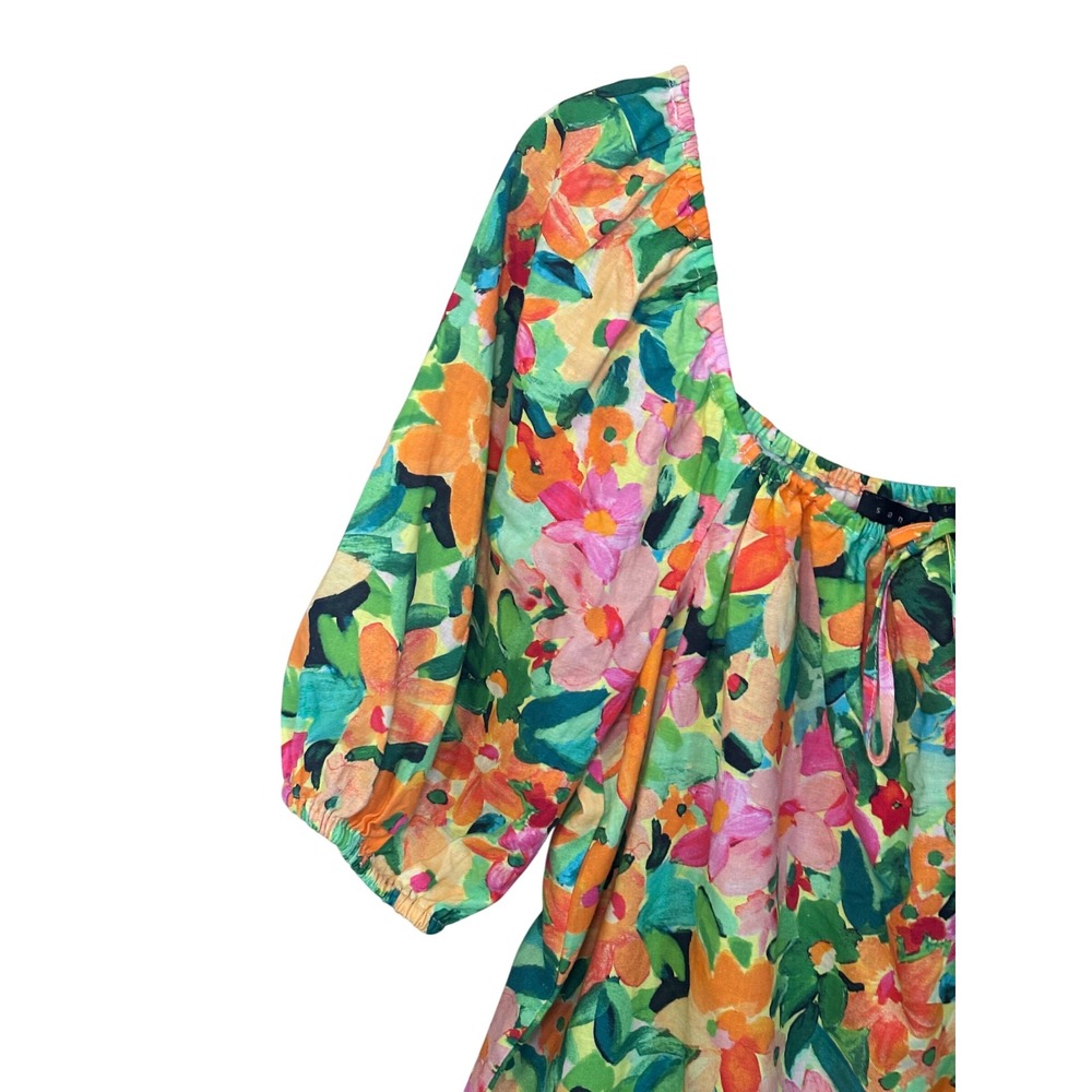 Sanctuary Floral Puff Sleeve Top M Multicolor Linen Blend Cottagecore Boho - Picture 4 of 9
